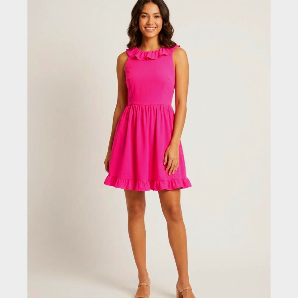 KATE SPADE Scenic Route Ruffle Back Mini Dress in Bougainvillea Hot Pink size 0